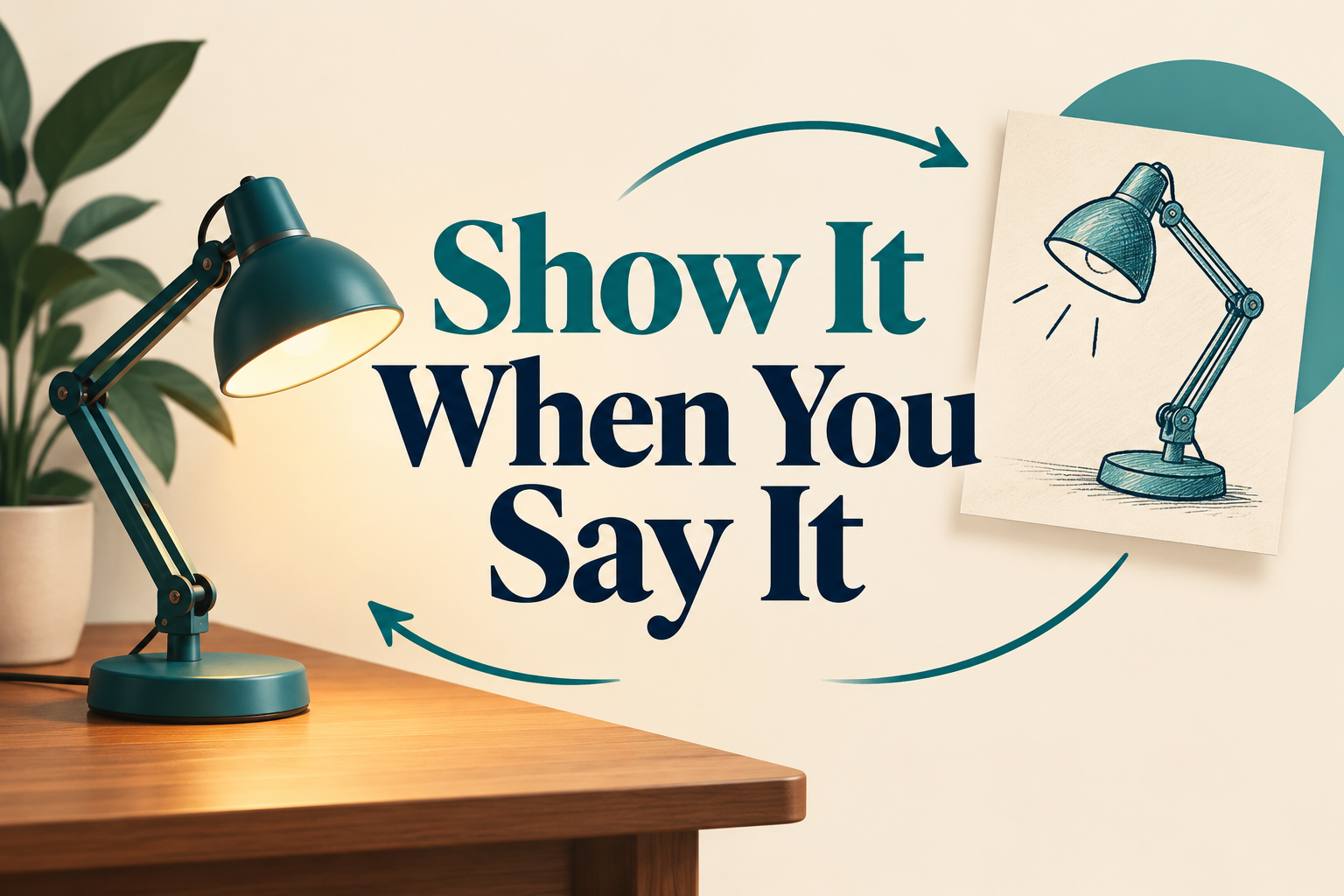 Show It When You Say It above an illustrated reference image and return arrows