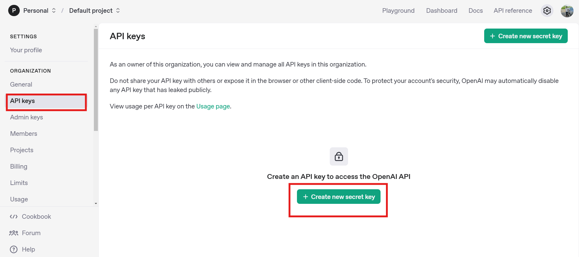 create an API key