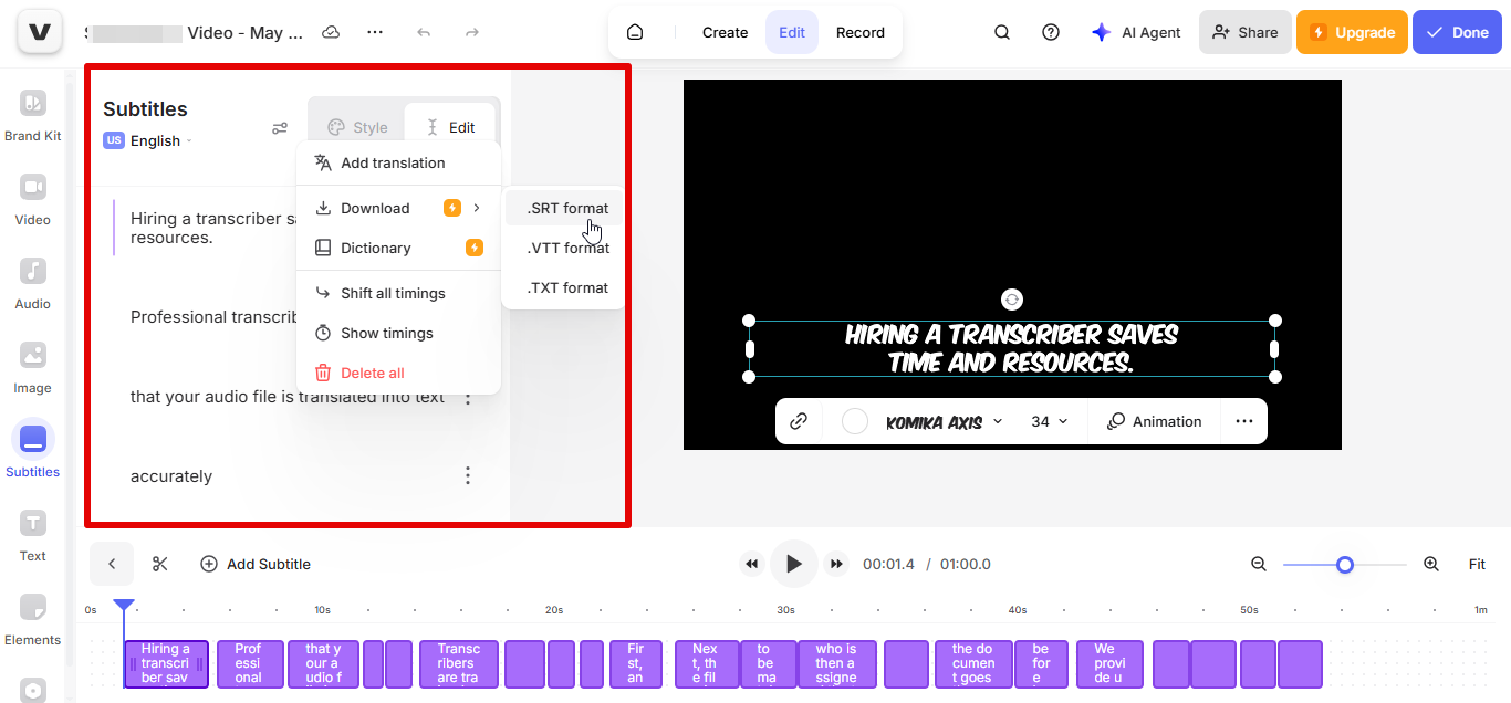VEED.IO subtitle converter