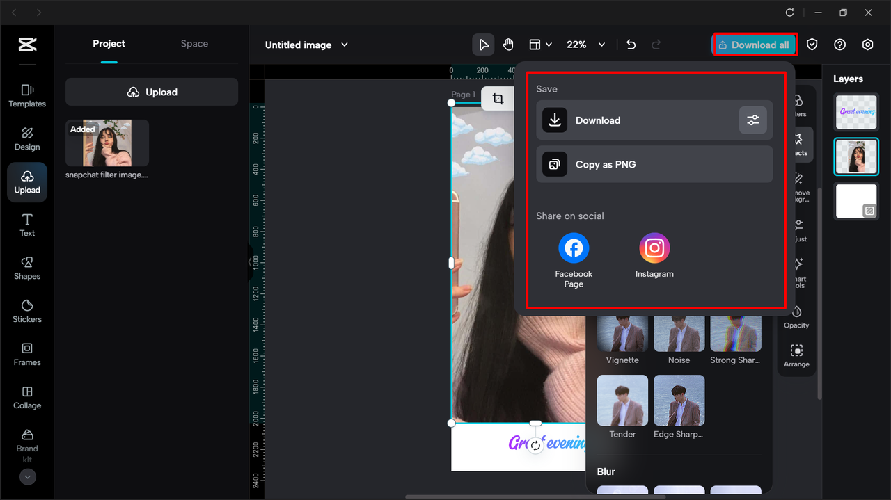 Exporting the final image from the CapCut desktop video editor