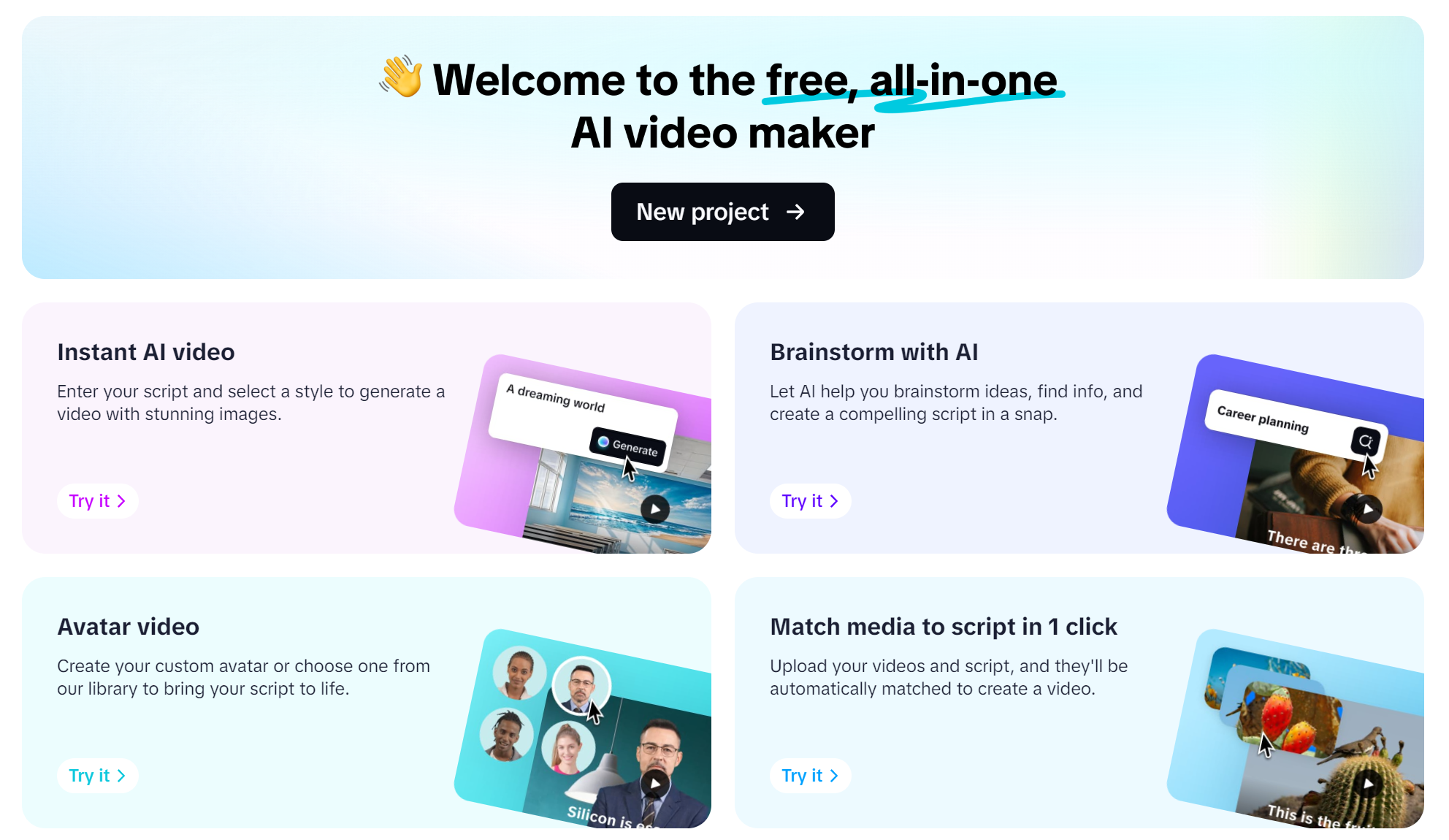 Interfaccia dell' CapCut editor video desktop - un generatore di video avatar AI facile da usare