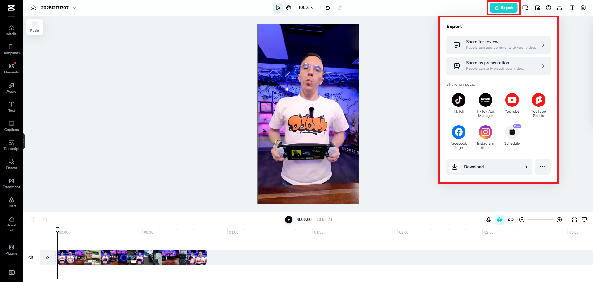 Export the video