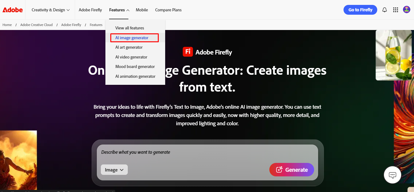 Create an image with the Adobe Firefly pricing tool