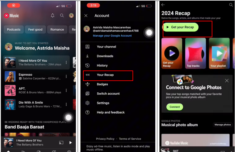 Image showing how to check YouTube Music's year recap