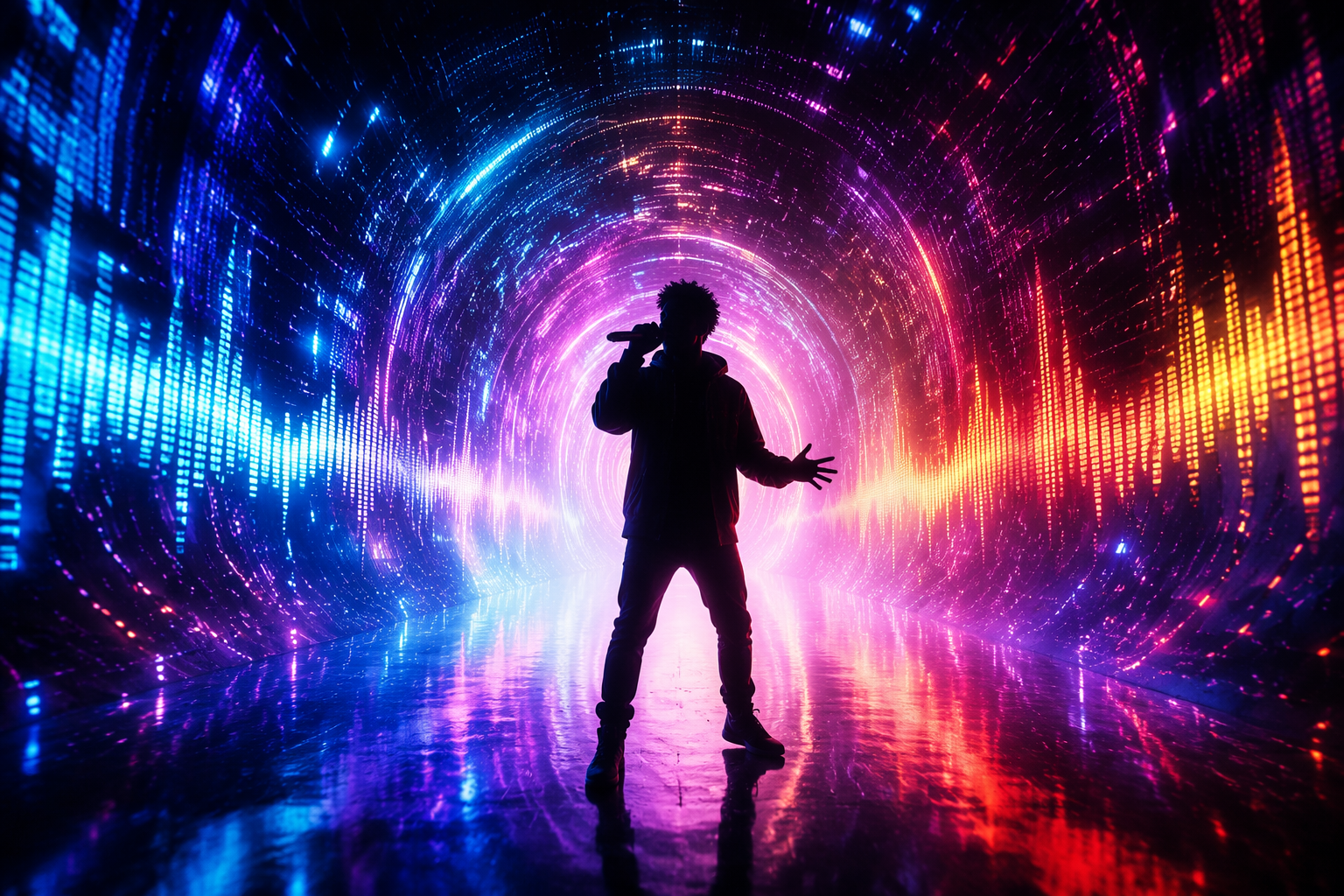 Dreamina audio to music video video prompt example 4: Stage Motion Cut