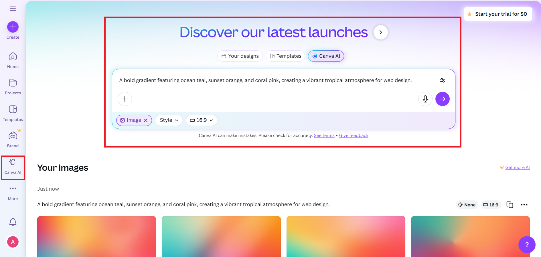 Enter your prompt in Canva AI
