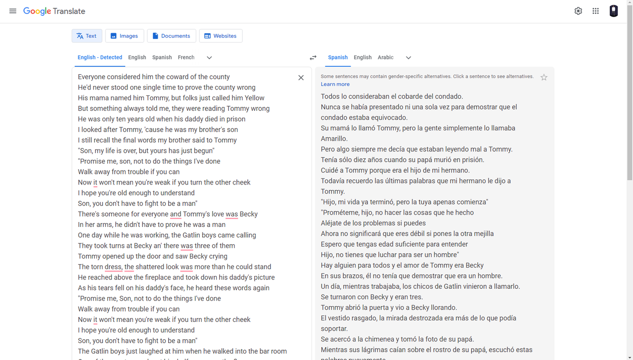 Google Translate Songtexte