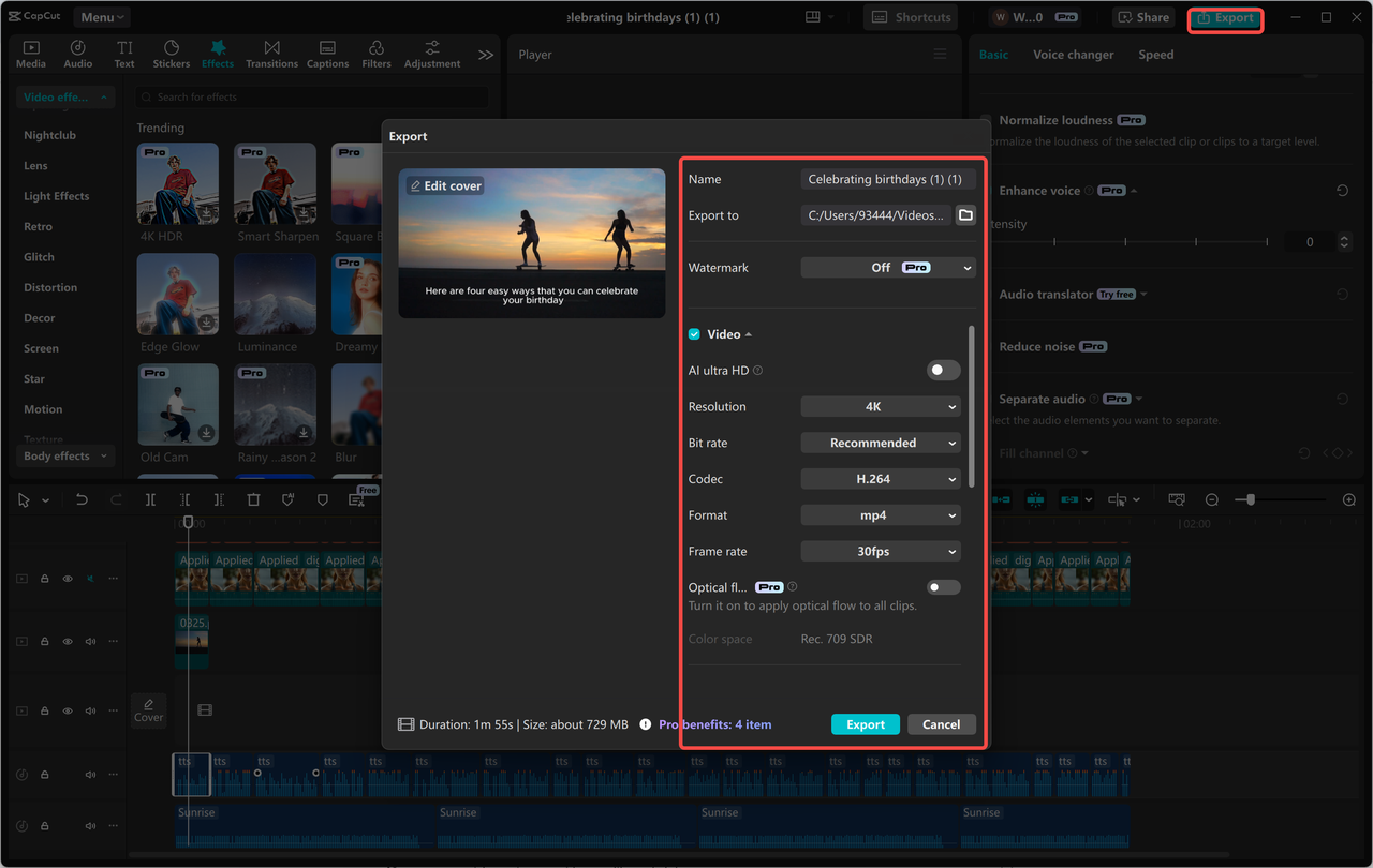 Export and share