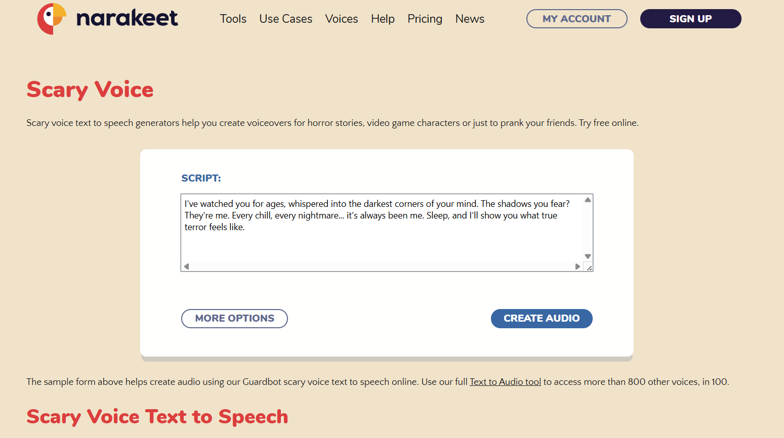 Narakeet scary voice generator