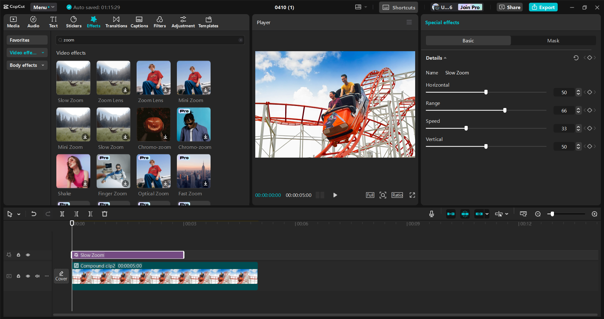 Interface do editor de vídeo para desktop CapCut - outra maneira de adicionar efeito de zoom aos vídeos