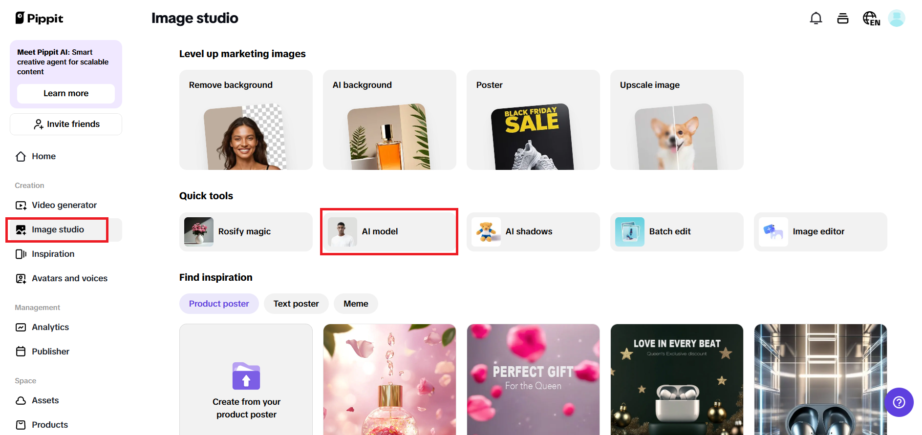 Choose AI Model option from image studio