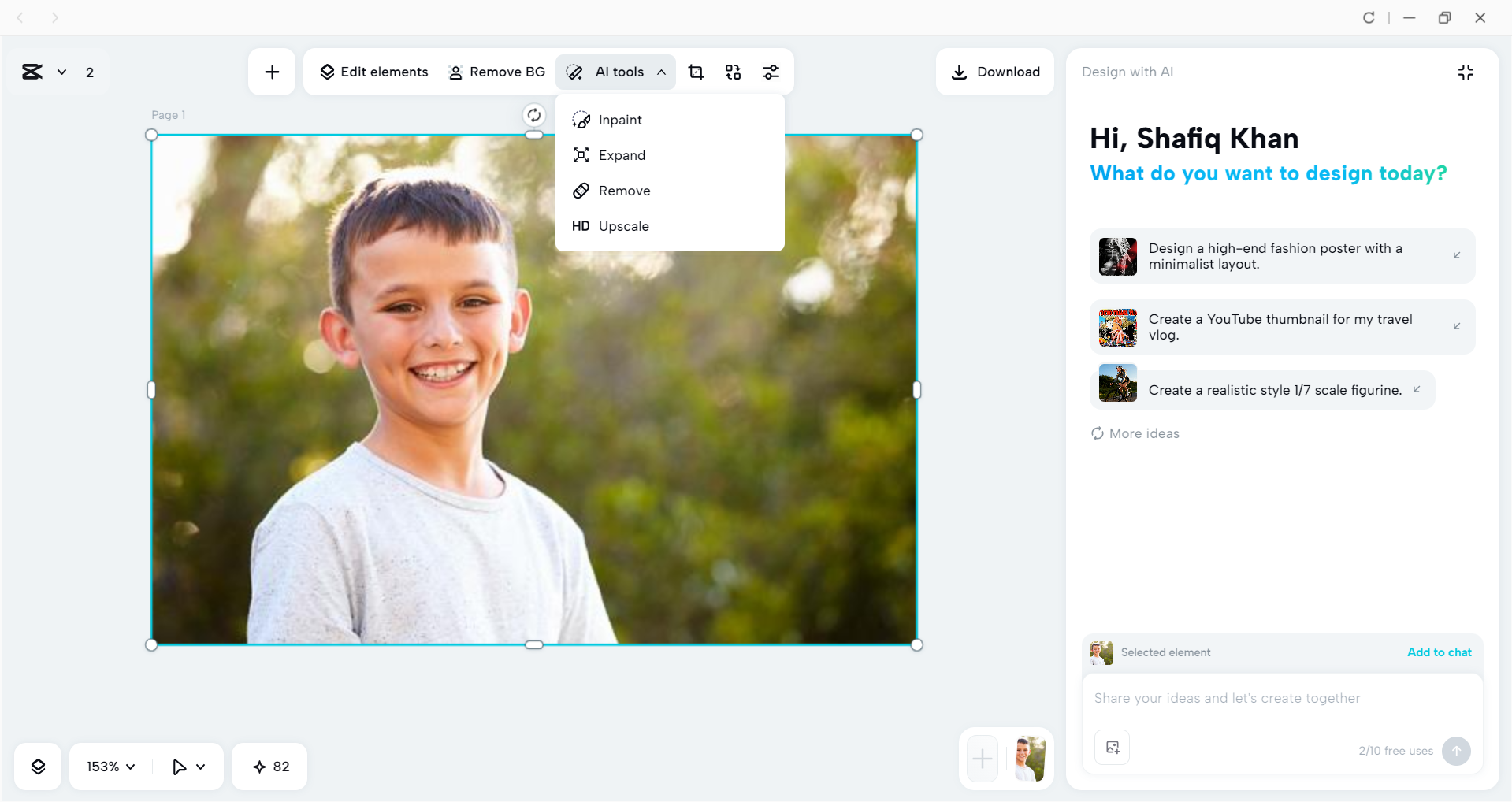 Interface of the CapCut desktop video editor - an easy to use free AI image upscaler
