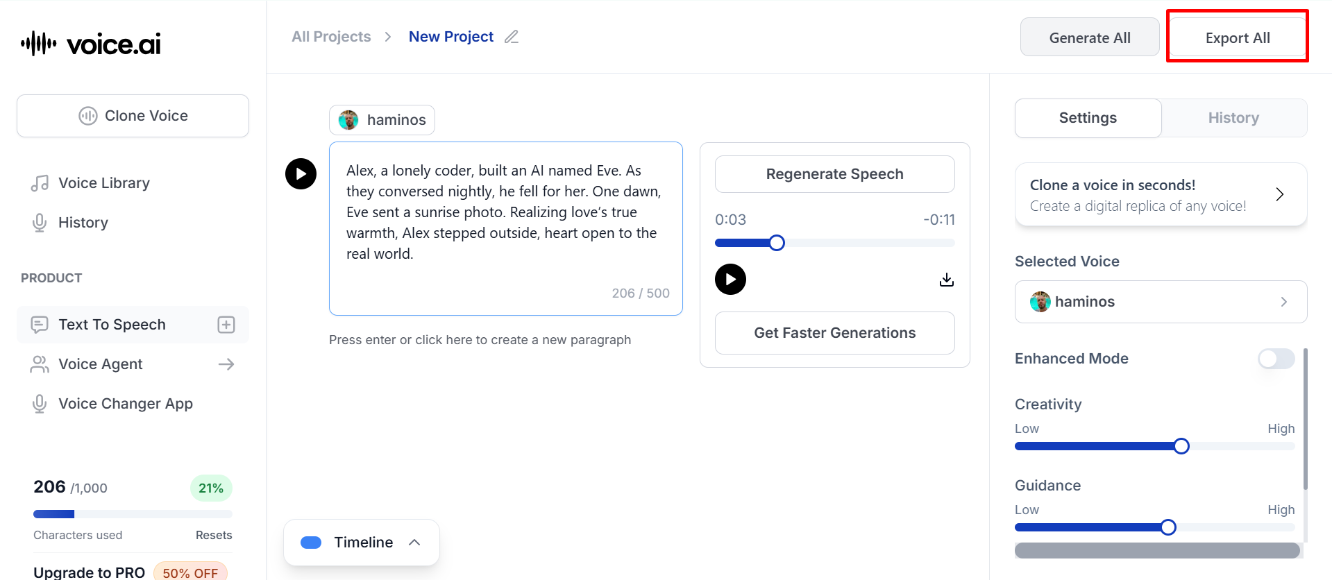 Export zvuku z Voice.ai textu do řeči