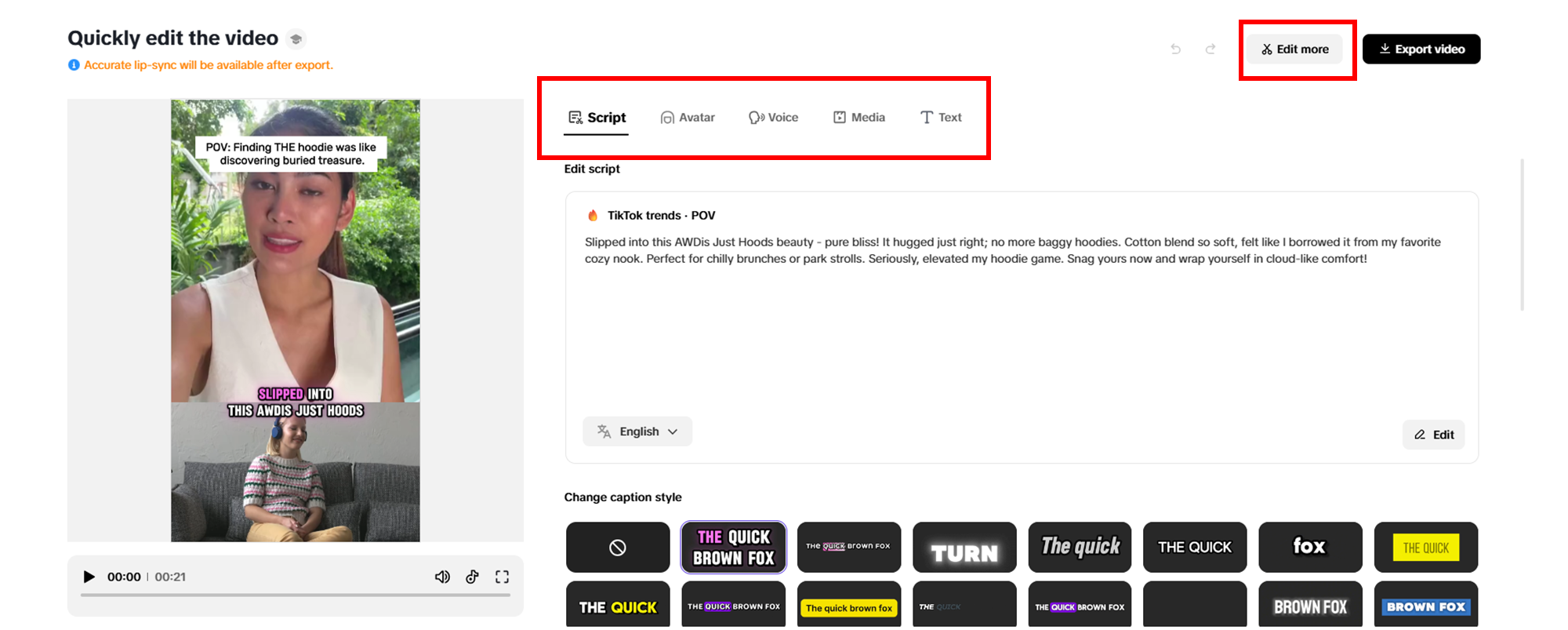 Faça quaisquer alterações rápidas no seu vídeo.