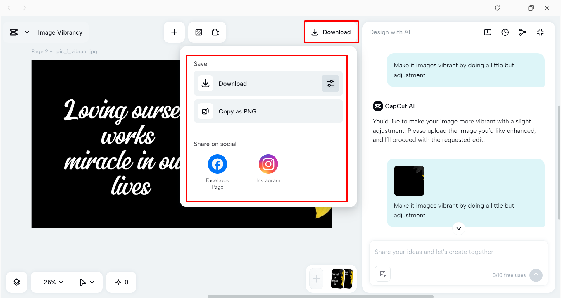 Downloading the cover photo from the CapCut desktop video editor