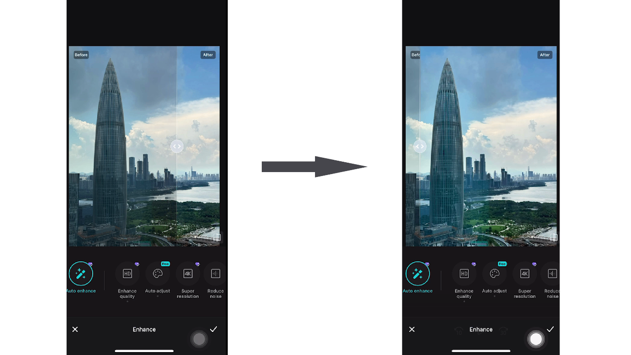 Auto photo enhancement: Apply AI enhancement