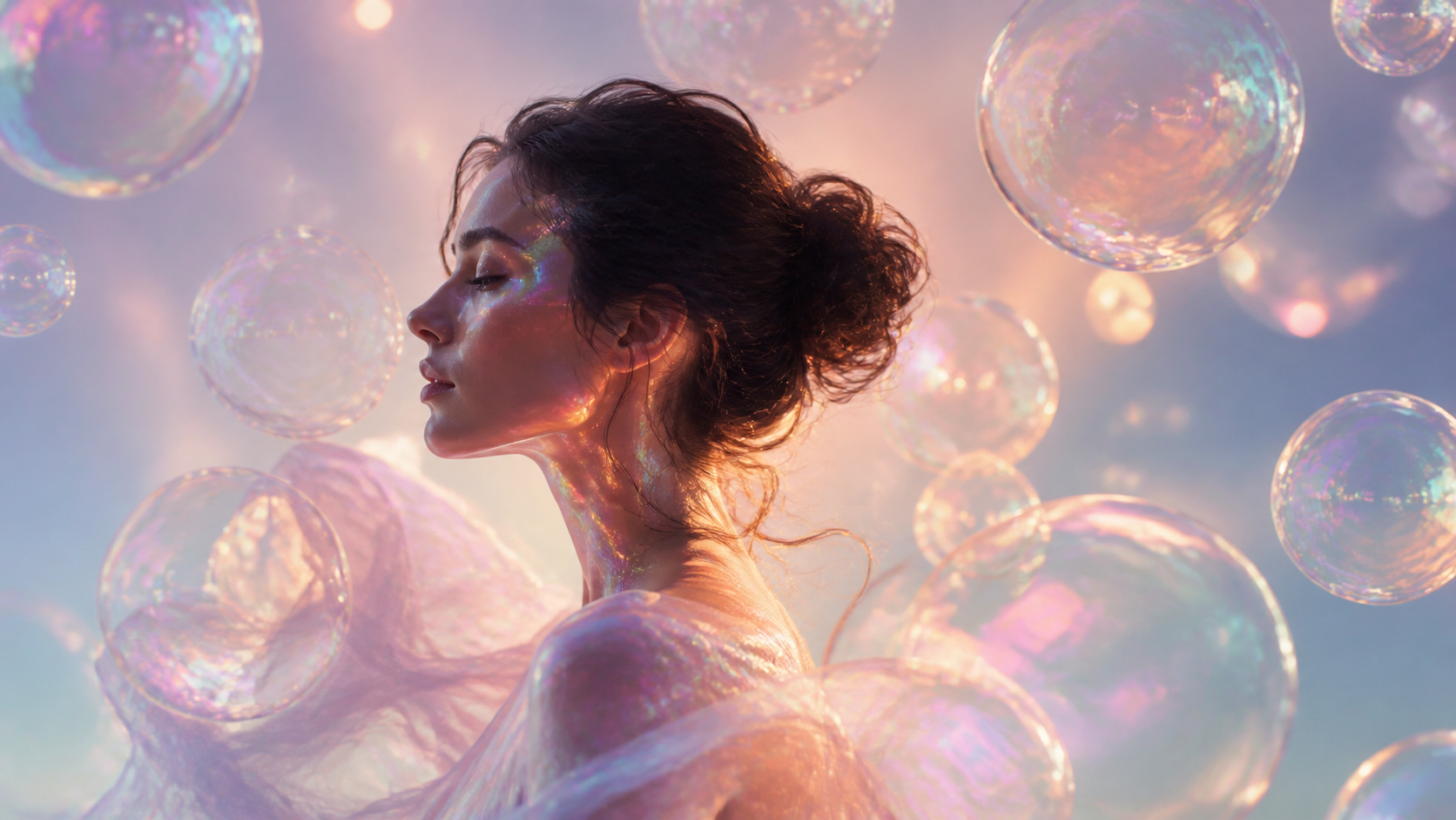 Dreamy Soap Bubble Texture prompt Beispiel 3 - Dreamy Soap Bubble Texture weit etablierende Aufnahme
