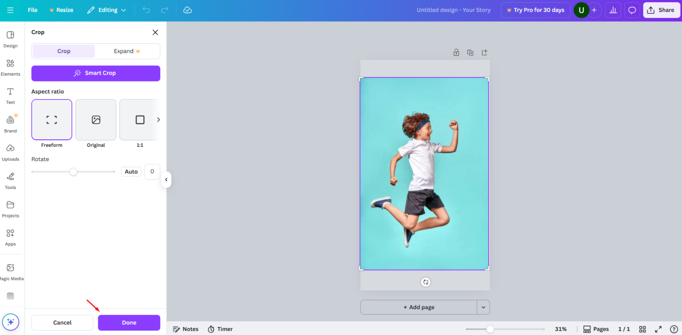 Resizing and adjusting an image in Canva