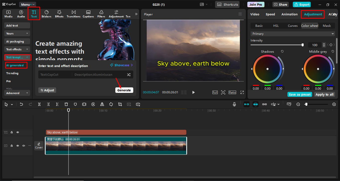 Menambahkan teks ke gambar di editor video desktop CapCut
