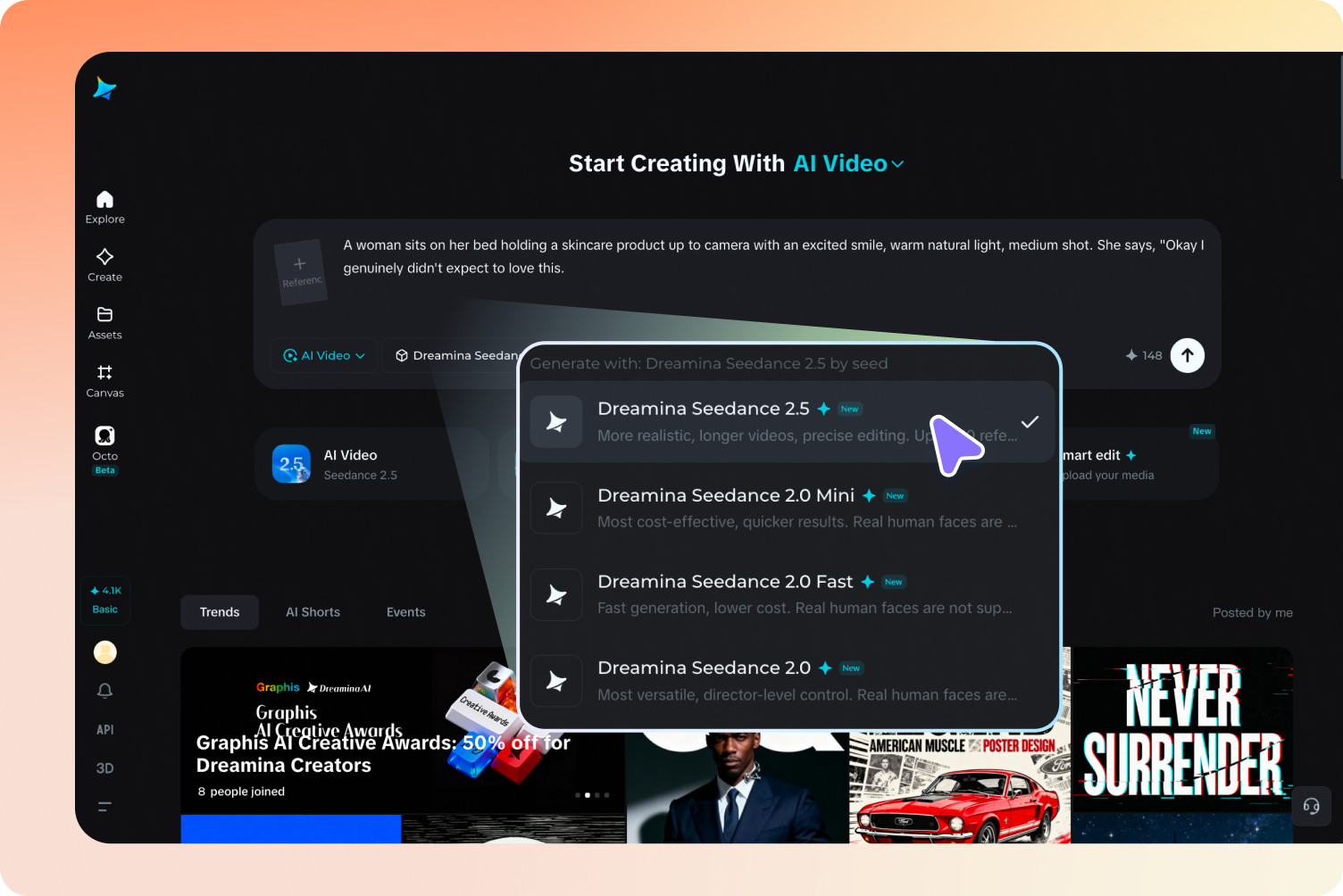 Pilih Bibit 2.5 dan sesuaikan video Anda