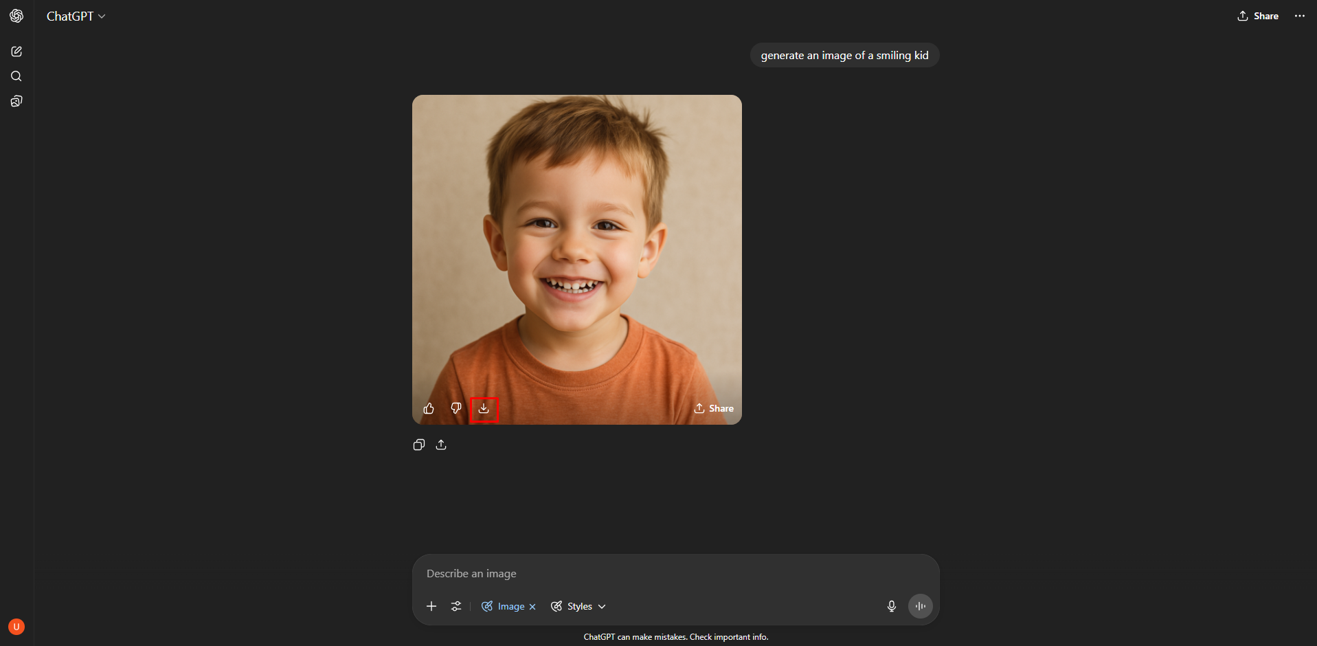 Laddar ner en bild från ChatGPTs bildgenerator