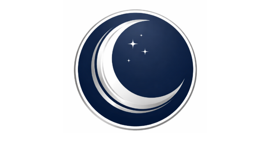 Minimalist Crescent Moon Emblem logo design