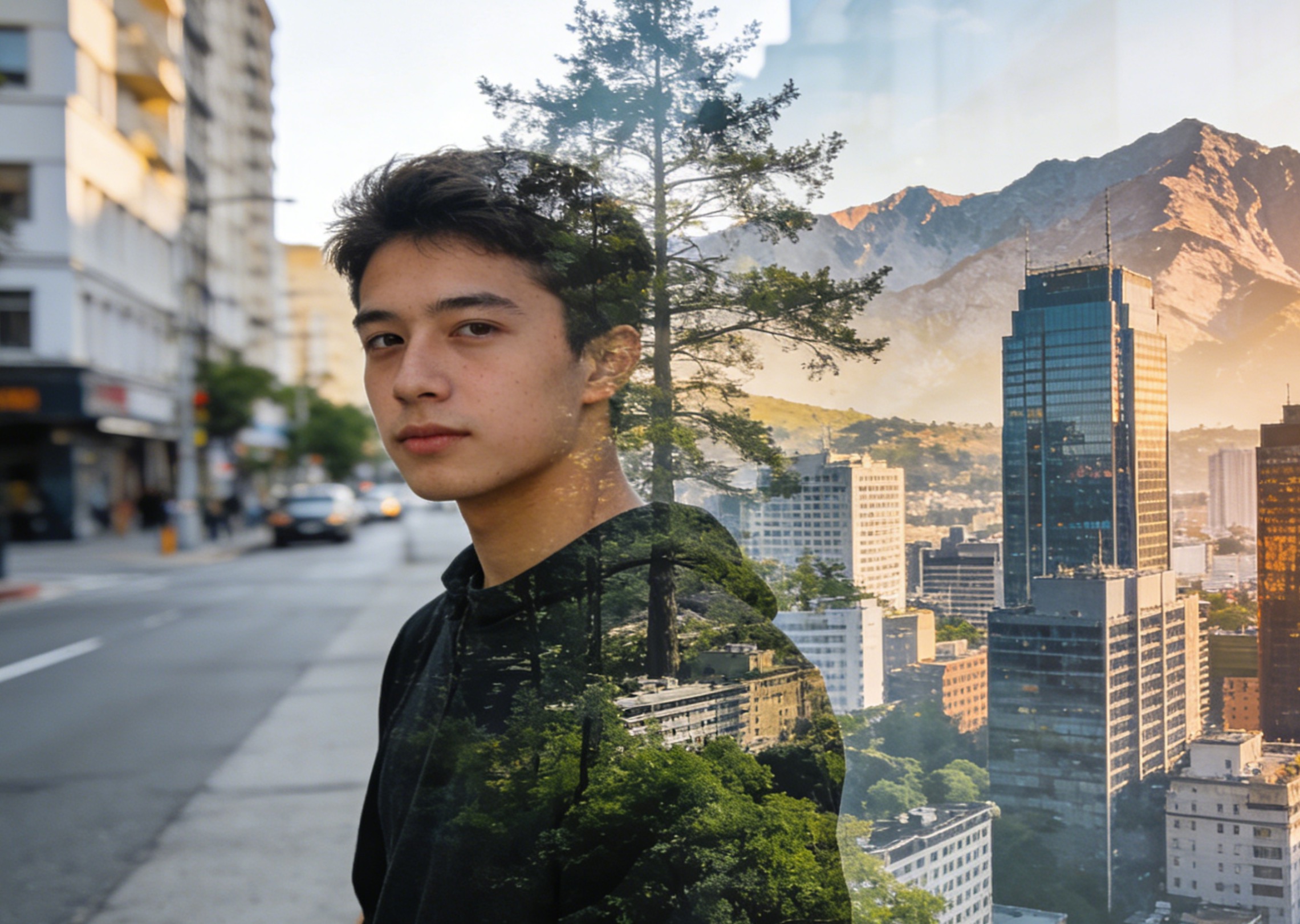 Nahtlos verschmelzen die junge Person aus dem Referenzfoto mit einem landschaftlich reizvollen natürlichen Hintergrund