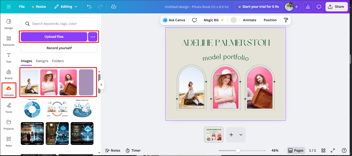 Image showing how to upload photos in Canva