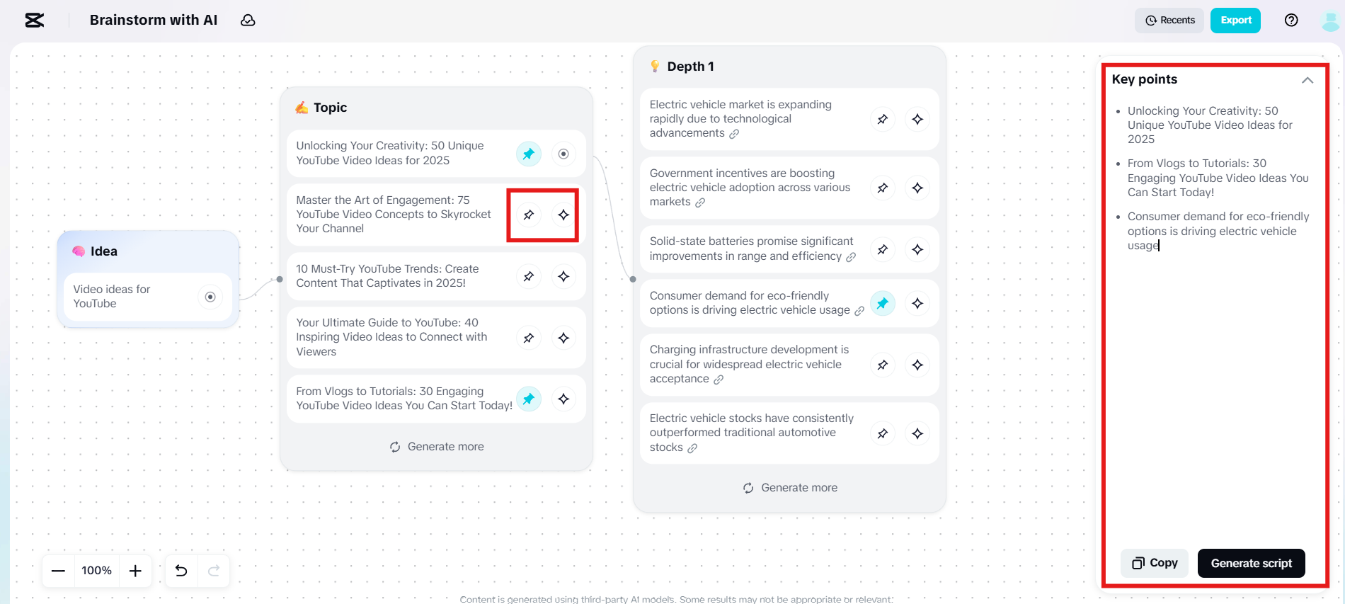 Choisissez des thèmes et ajoutez des points clés