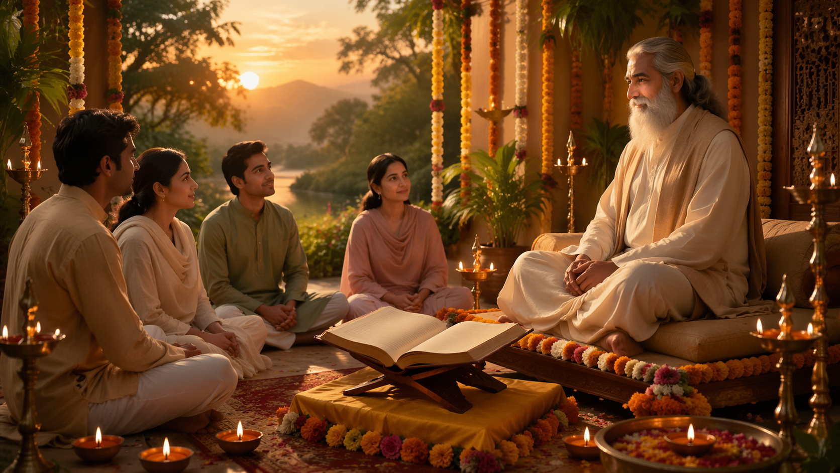 Dreamina Guru Purnima AI Image Prompts prompt example 2: Marigold Celebration Scene