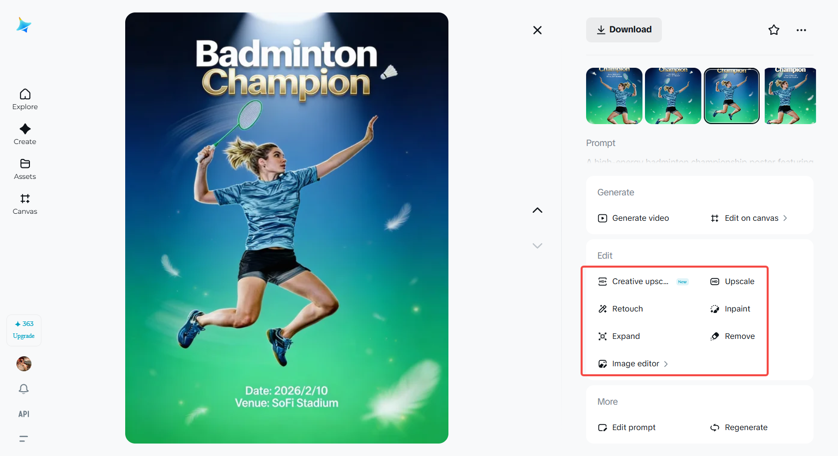 Editar o pôster gerado de badminton