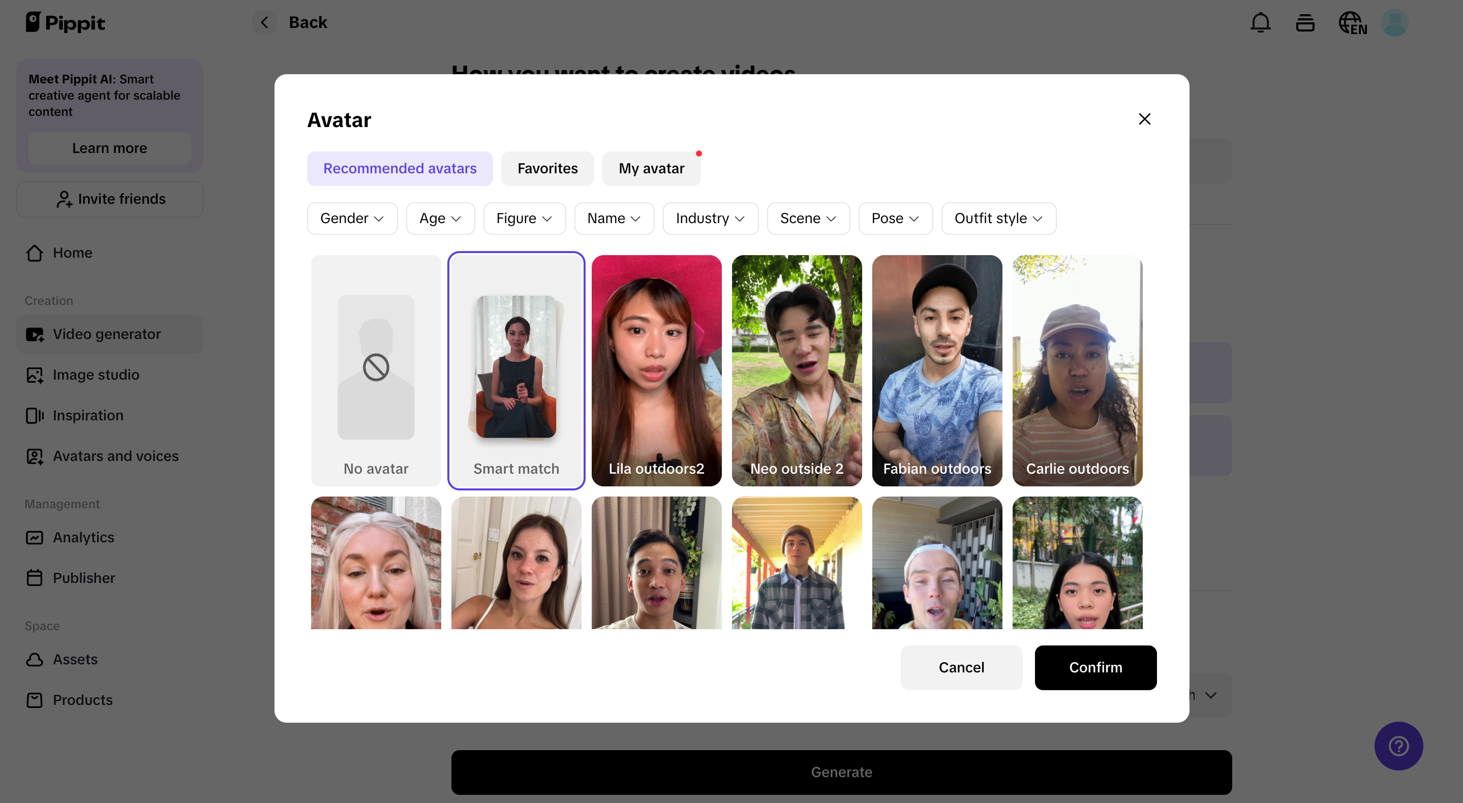 Select avatar, voiceover and language