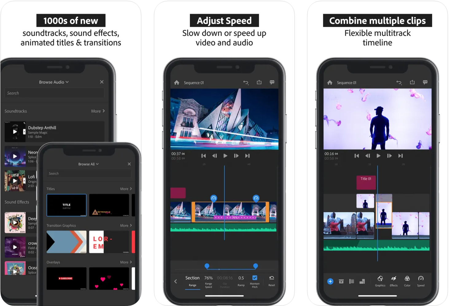 Interface of Adobe Premiere Rush - an ideal Instagram video editor