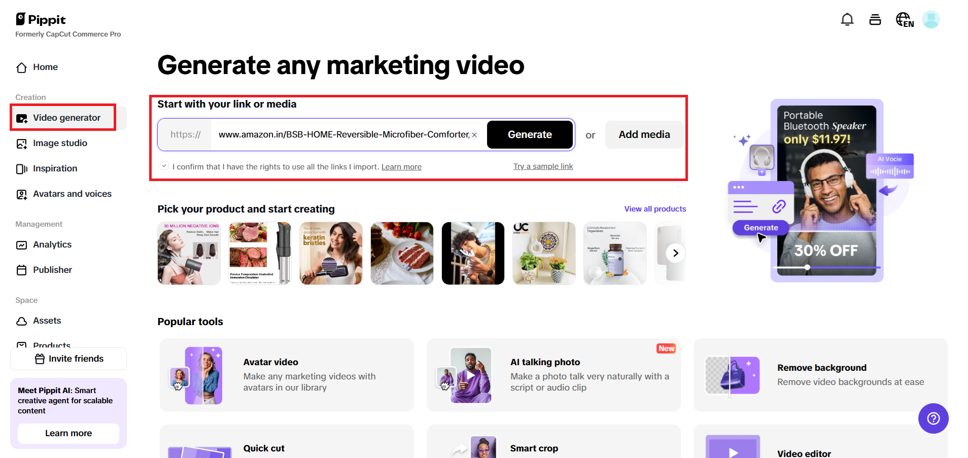 Enter a product link or add media