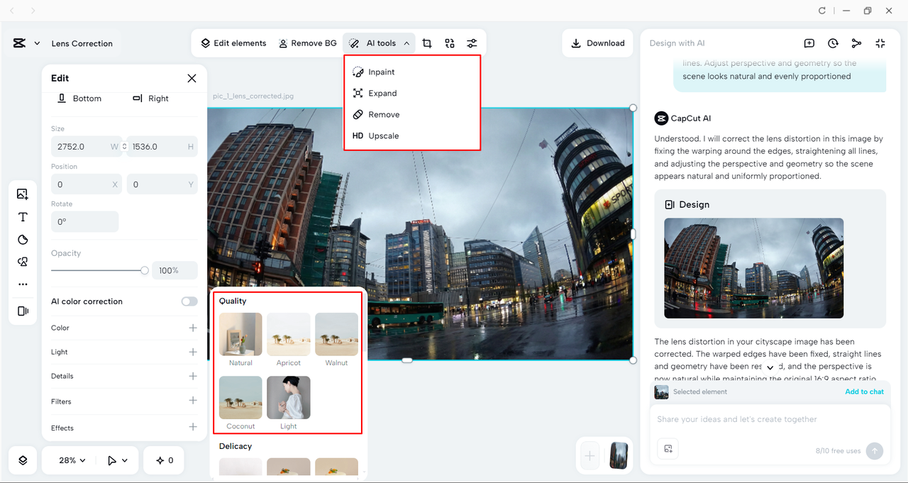 Editing the image with the CapCut desktop video editor 