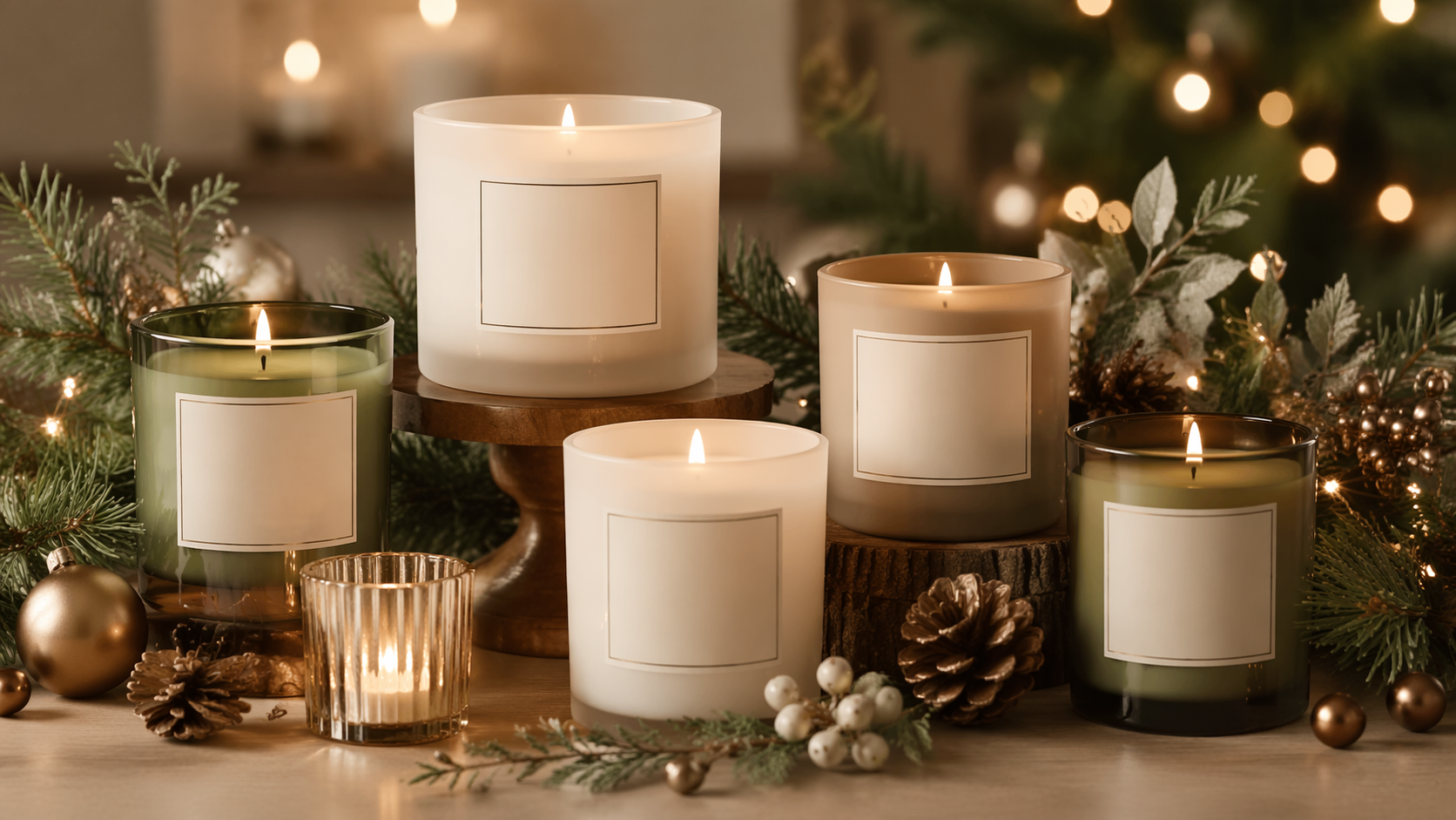 Dreamina Kerze Mockup Prompt Beispiel 5: Holiday Candle Display