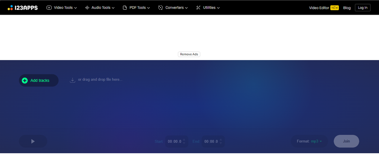 The interface of Audio-joiner - an effective free audio joiner online 