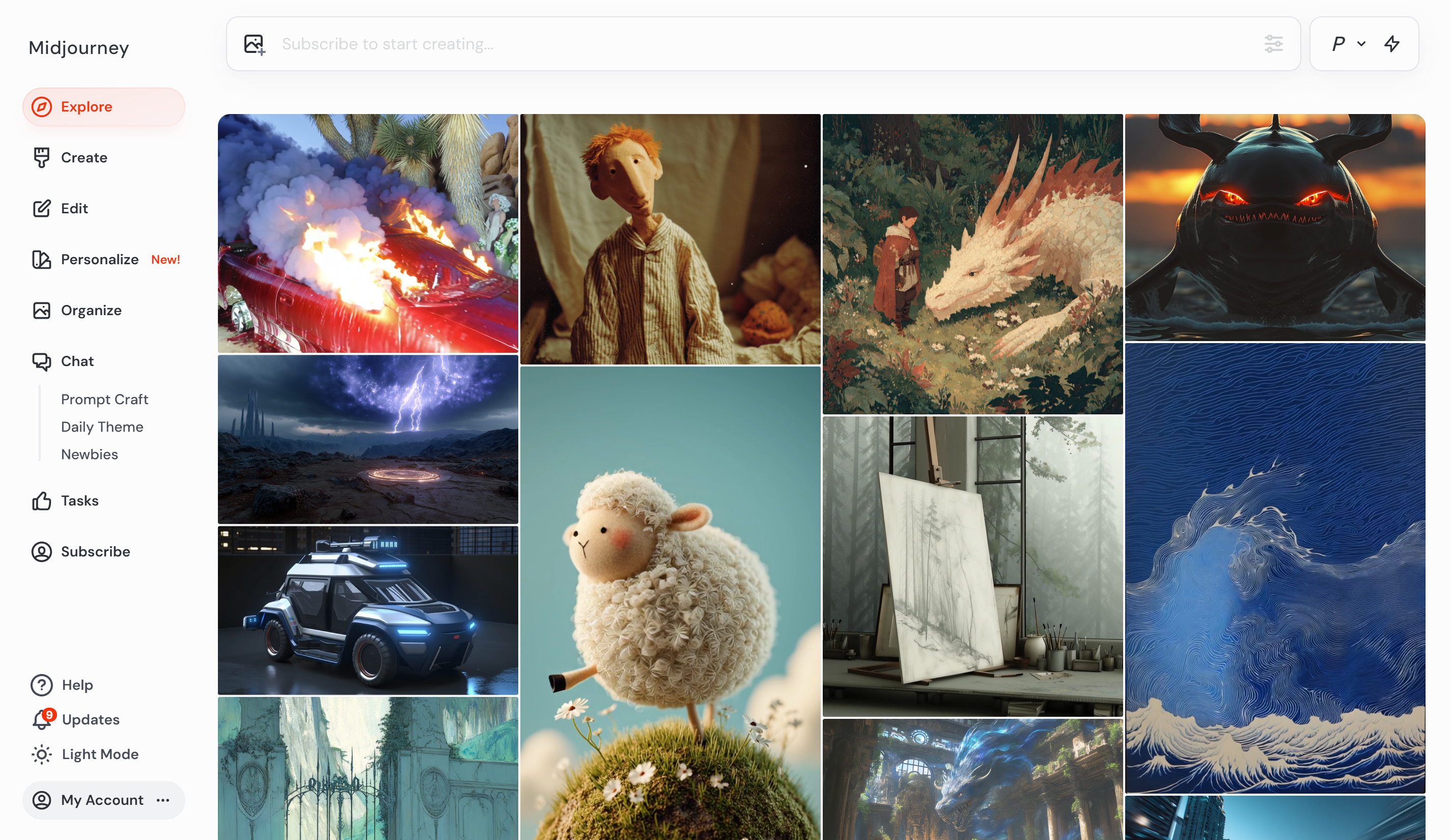 Интерфейс Midjourney