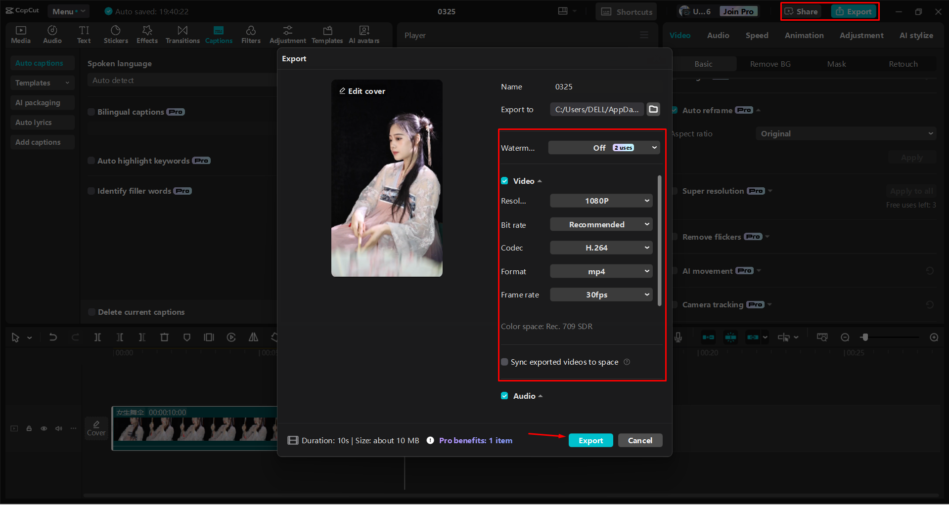 Exporting a video from the CapCut desktop video editor
