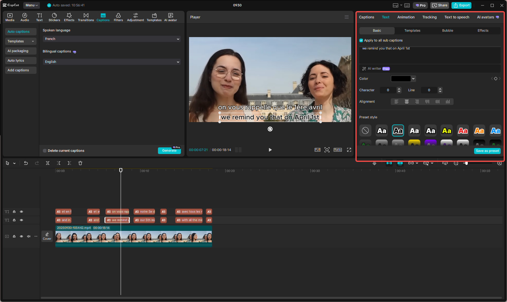 Edit the generated subtitles