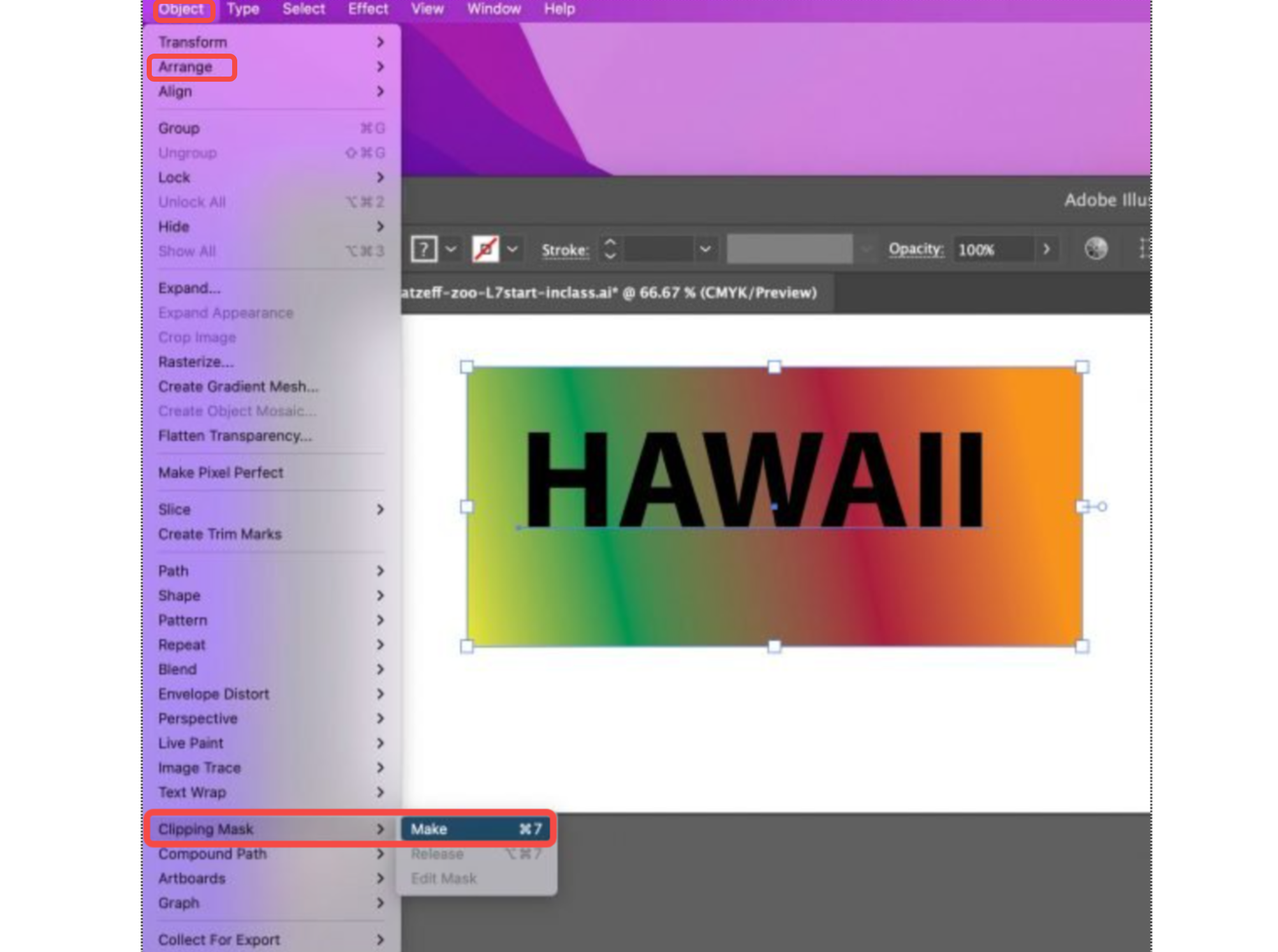 Showing how to fill text with gradient in Illustrator using a mask