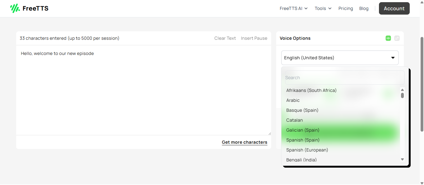 Customize voice options