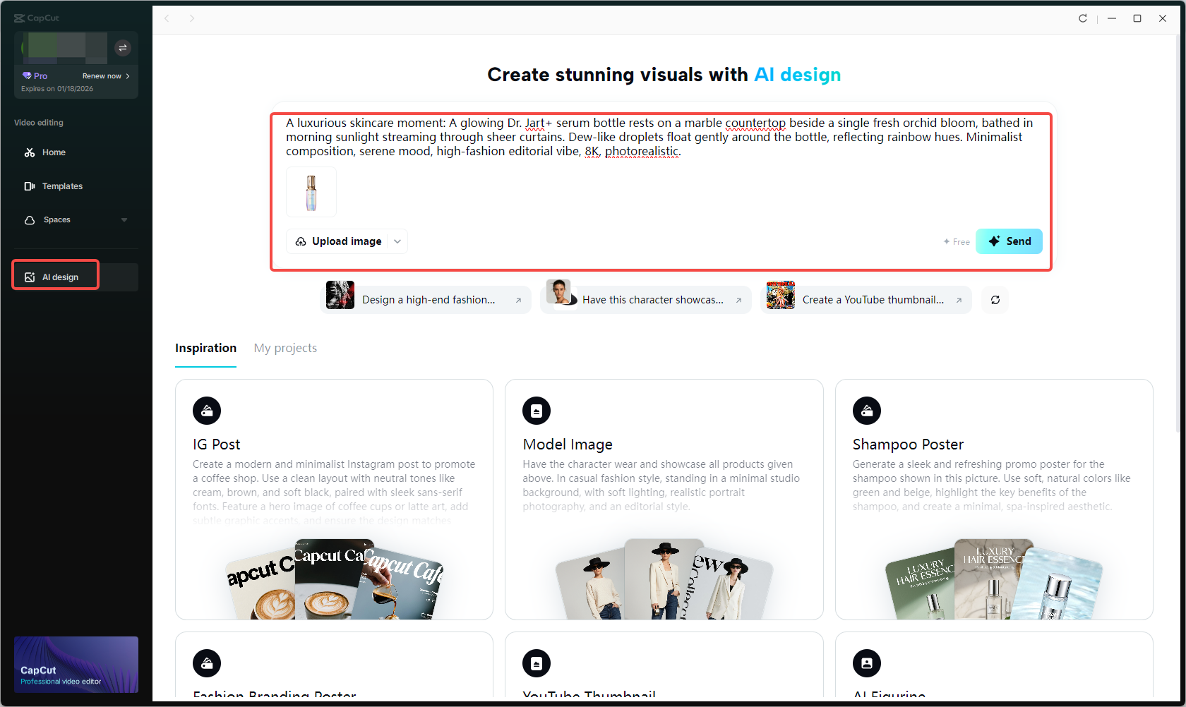 Upload a product image and enter a text prompt to AI design tool