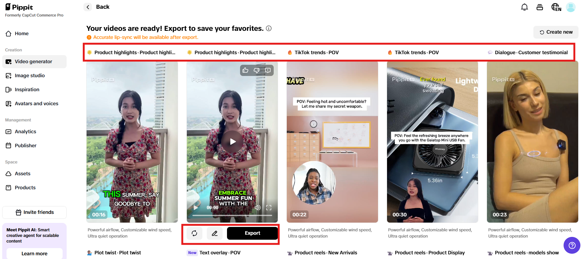 Preview generated videos and click Quick edit