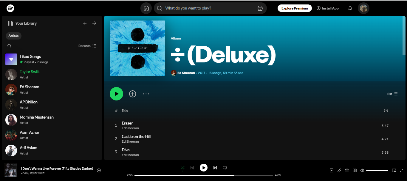 ÷ by Ed Sheeran – one of the top albums on Spotify globally.