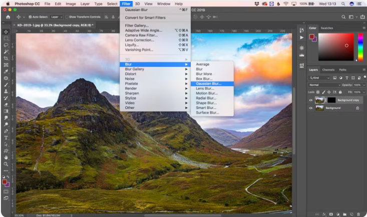 Applying blur to the affected areas in Photoshop