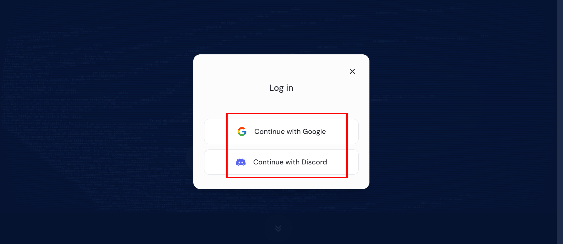 Signing in to MidJourney using a Discord account