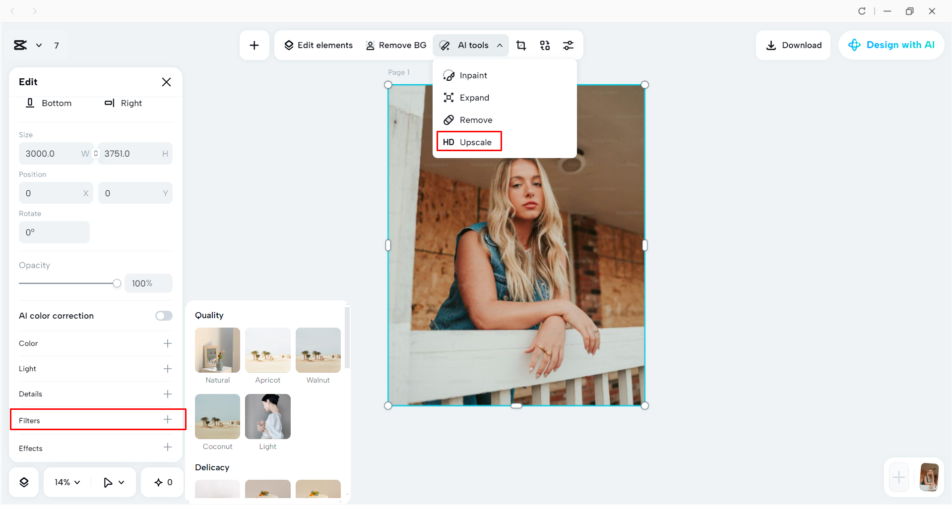 Adding filter to an image with the CapCut desktop video editor