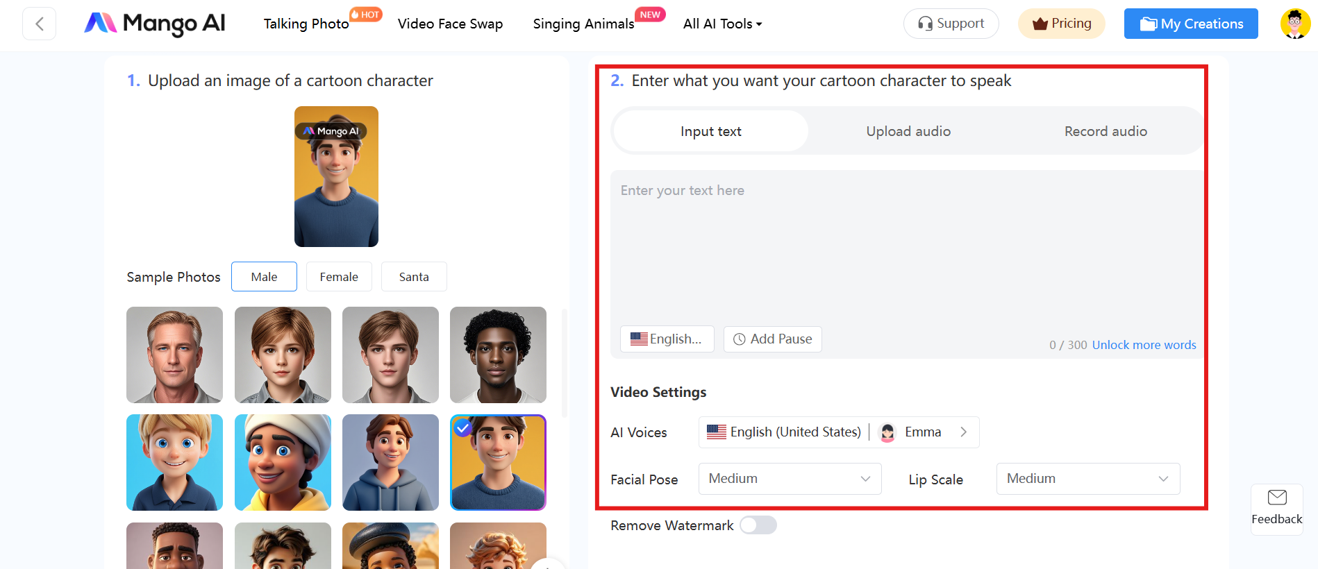 Enter the script and generate