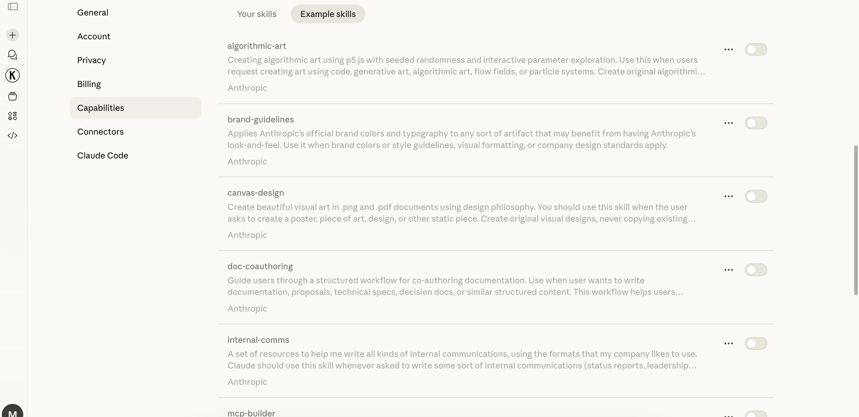Encuentra las habilidades de ejemplo.